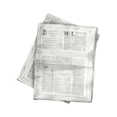 Watercolor illustration of newspaper layout clip art. Magazine piblication clip art. High quality hand drawn illustration