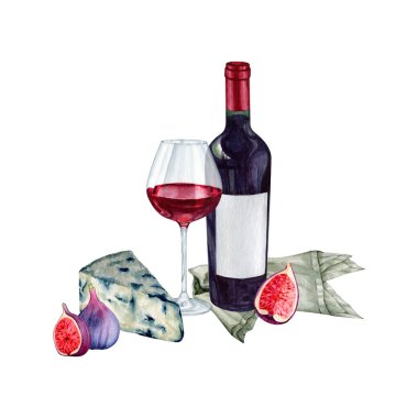 Suluboya barolo şarap gurme set Illustration. Kırmızı şarap illüstrasyonlu kaliteli el yapımı şarap bardakları. Şarap hikayesi koleksiyonu.