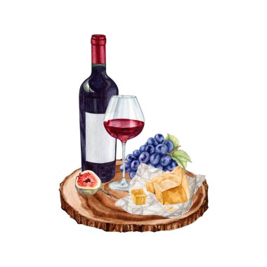 Suluboya kırmızı şarap gurme seti Illustration. Kırmızı şarap illüstrasyonlu kaliteli el yapımı şarap bardakları. Şarap hikayesi koleksiyonu.