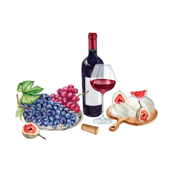 Watercolor barolo wine gourmet set Illustration. High quality hand painting wineglasses with red wine illustration. Wine story clipart collection.