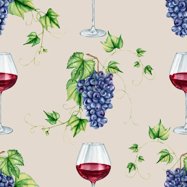 Watercolor wine collection seamless pattern. Gourmet pattern collection. High quality hand painting watercolor background illustration.