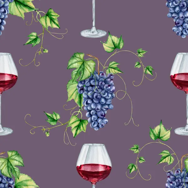 Watercolor wine collection seamless pattern. Gourmet pattern collection. High quality hand painting watercolor background illustration.