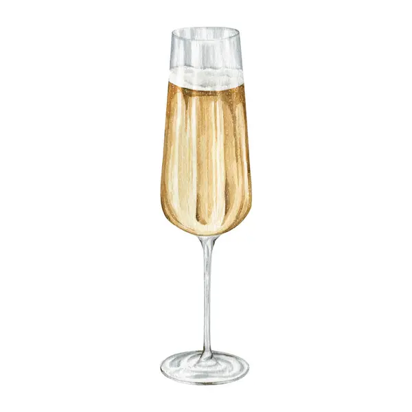 Akvarell Champagne Vinglas Clipart Illustration Hög Kvalitet Handmålning Vinglas Med — Stockfoto