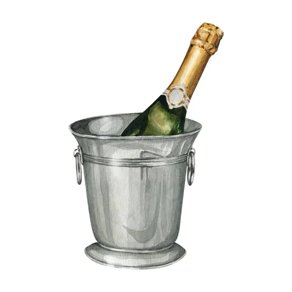 Akvarell Champagne Clipart Illustration Hög Kvalitet Handmålning Gourmet Illustration Restaurang — Stockfoto