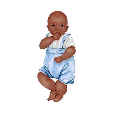 Suluboya Afro-Amerikan bebek klibi illüstrasyonu. Doğum suluboya koleksiyonu. Yenidoğan tırmanışı. Çocukluk dönemi yüksek kaliteli el resmi çizimi. 