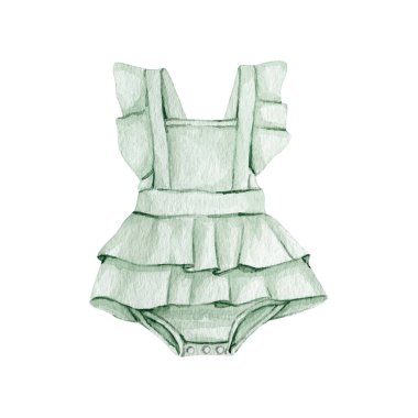 Suluboya bebek kıyafetleri klipsleme yapar. Bebek bakımı suluboya koleksiyonu. Bebek partisi klibi. Yeni doğan yüksek kaliteli el resmi. 