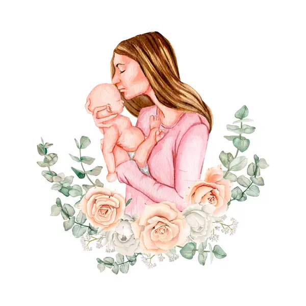 Akvarell Mor Clipart Illustration Moderskap Akvarell Samling Nyfödd Clipart Barndom — Stockfoto