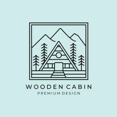 dağ kabini çizgisi sanat logosu, simge ve sembol, amblem vektör çizimi tasarımı