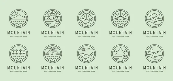 Paket koleksiyonunu çeşitli dağ ikonu logo vektör sembolü illüstrasyon tasarımı, dağ manzara çizgisi sanat tasarımı olarak ayarla