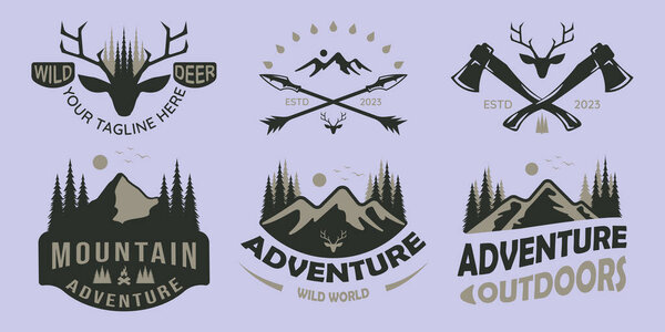 set of vector adventure mountain outdoor vintage logo symbol illustration design, vintage bundle label design