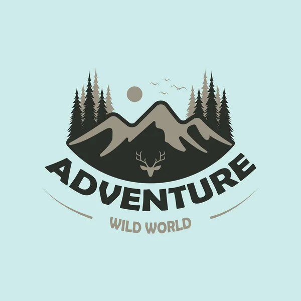 Macera Dağı logo illüstrasyon tasarımı, açık hava seyahat tabelası ya da kavram turizminin retro stil tipografisinde çapraz eksenli sembolü