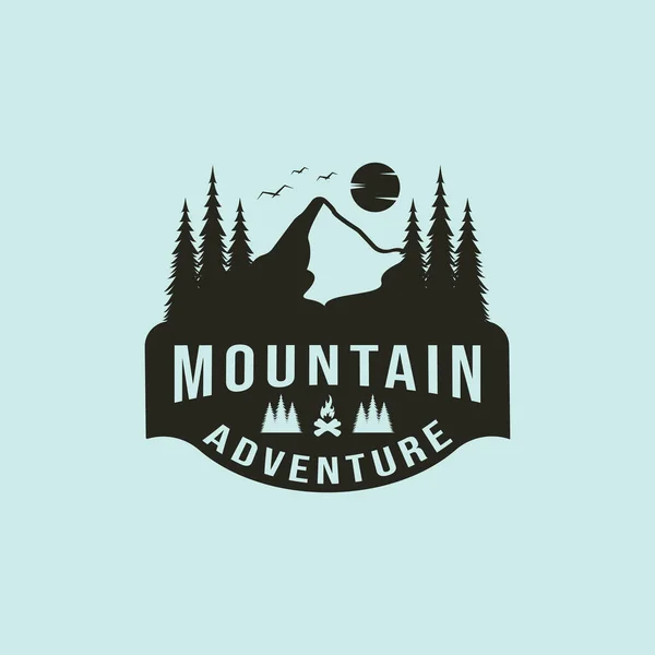 Logo Montagne Vintage Avec Dessin Illustration Vectoriel Forêt Lune — Image vectorielle
