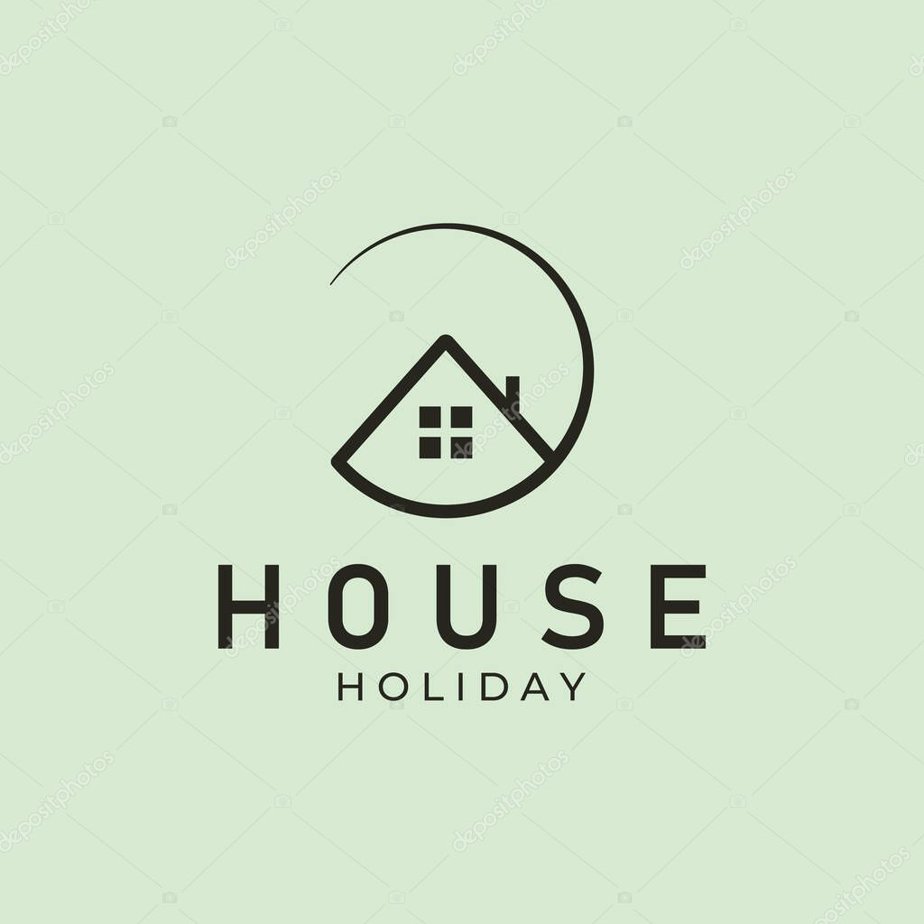 Logo line art circle house vector icon minimalist illustration design