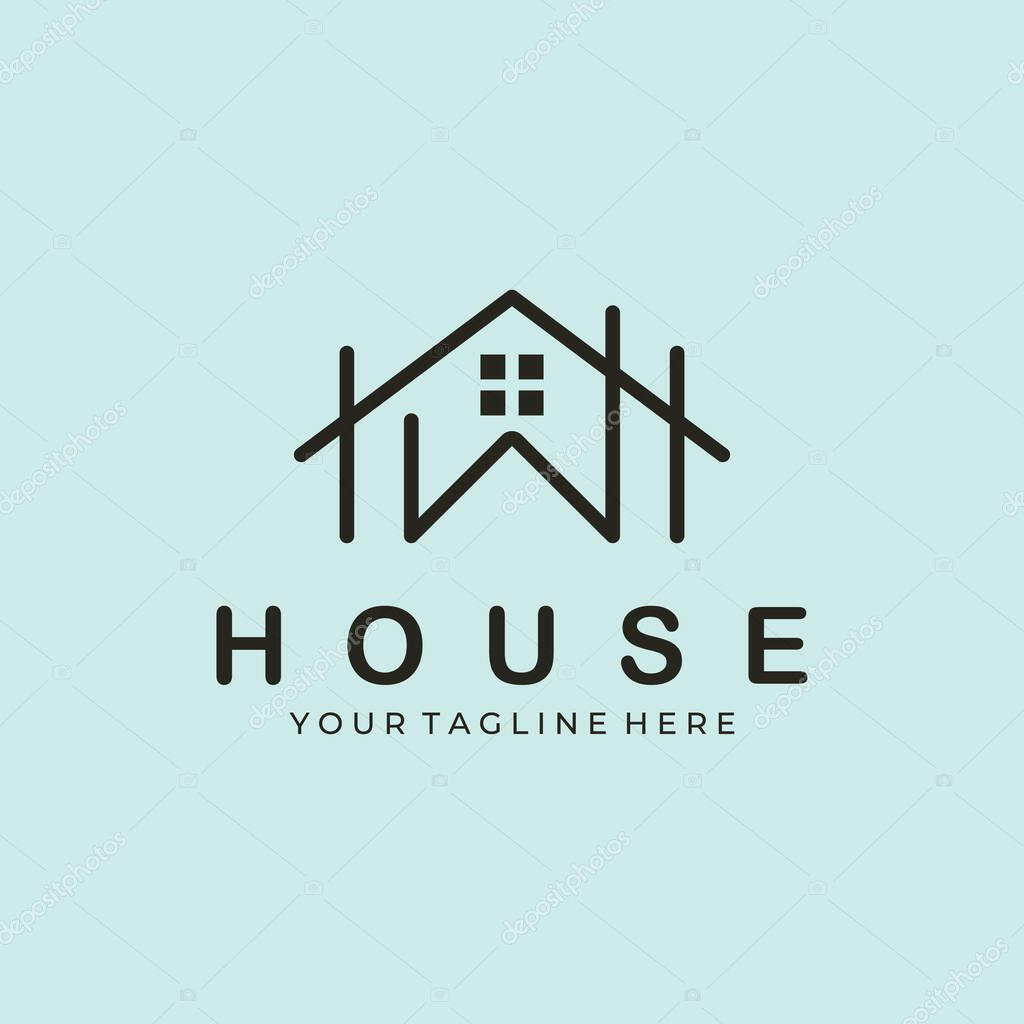 Creative home logo design line art icon minimalistic vector illustration, simple line logo
