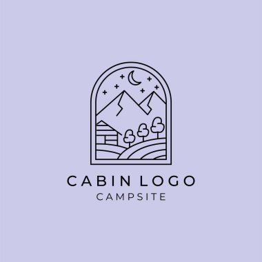 Orman kabin hattı sanat logosu vektör çizimi tasarımı, açık hava minimalist logo tasarımı