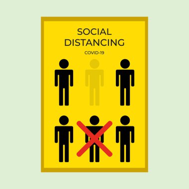 Minimalist sosyal uzaklık düz simge vektör poster tasarımı