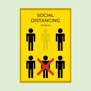 Minimalist sosyal uzaklık düz simge vektör poster tasarımı