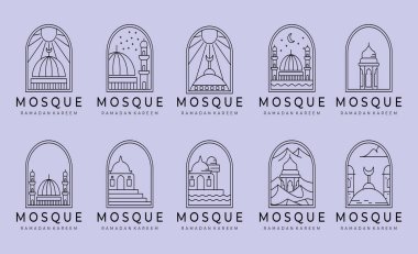İslami cami çizgisi logo vektör sembolü çizimi seti, ramazan fikir vektörü vektör sembolü yaratıcı logo tasarımı