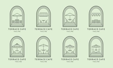 Bohça Terrace Kafe logo vektör ikonu illüstrasyon sembolü tasarım kahve dükkanını ayarla