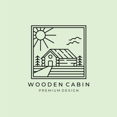 çizgi sanat logosu kabin vektör illüstrasyon tasarımı, kulübe minimalist logo tasarımı