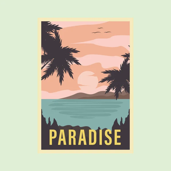 Tropical Paraíso Praia Vintage Cartaz Illust Projeto Curso Arte Hawaii — Vetor de Stock