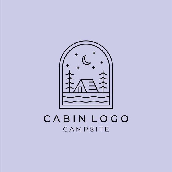 Bois Cabine Ligne Art Logo Vecteur Modèle Illustration Conception Simple — Image vectorielle
