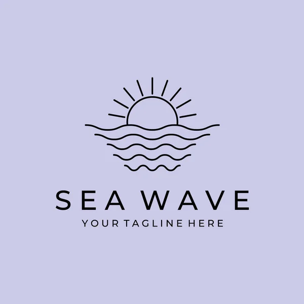 çizgi sanatı okyanus dalgası logo vektör sembolü çizimi, logo günbatımı tasarımı
