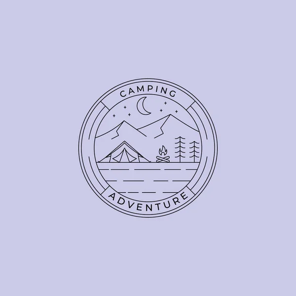 Kamp çadırı çizgisi sanat logosu illüstrasyon tasarımı, çadır ve hilal gece için minimal logo tasarımı