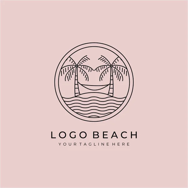 Plaj logosu hamağı ve palmiye ağacı çizgisi simgesi vektörü en az illüstrasyon tasarımı
