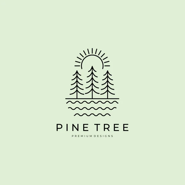 Çam ağacı logo çizgisi sanat vektör çizimi çizimi, manzara sembolü