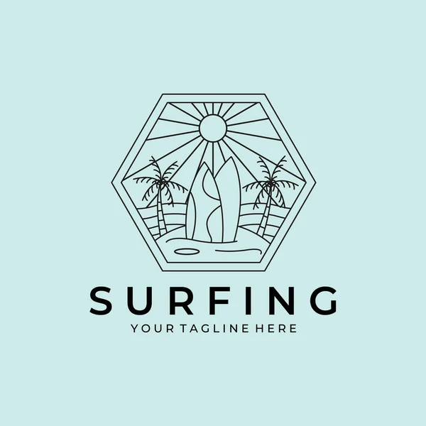 Okyanus sörf hattı sanat logosu vektör çizimi, plaj logosu tasarımı