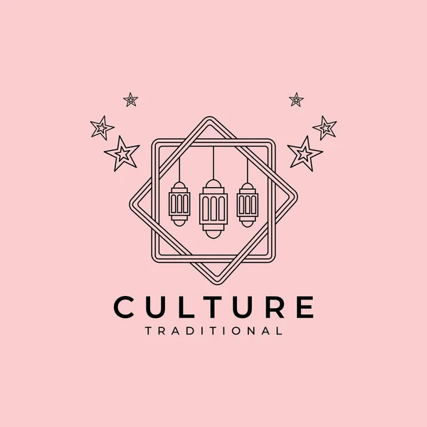 Amblem ve yıldız logosu vektör çizgisi olan ramazan feneri. Sanat simgesi tasarımı çok az.