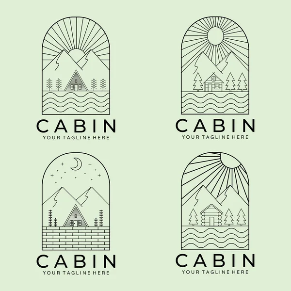 Ligne Art Cabine Minimaliste Logo Vectoriel Design Ensemble — Image vectorielle