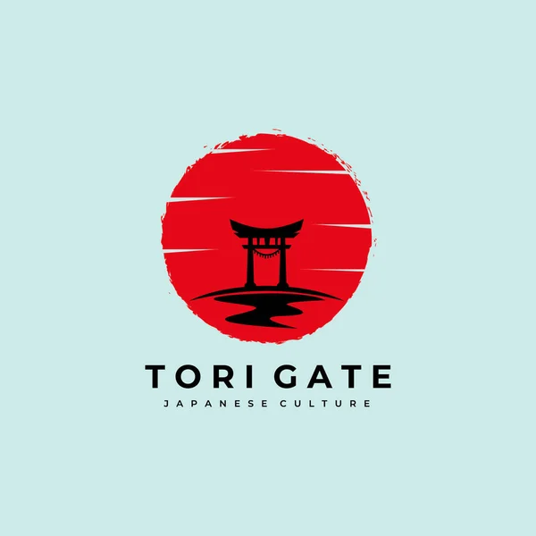 Torii logosu Japon kültür sembolü vektör illüstrasyon tasarımı, tori logo tasarımı günbatımı kapı simgesi