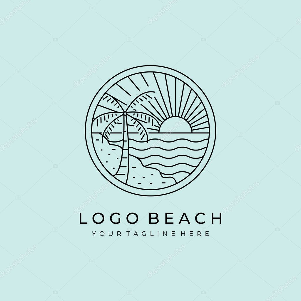 Beach line icon logo vector symbol illustration design, surfboard california minimal vector design