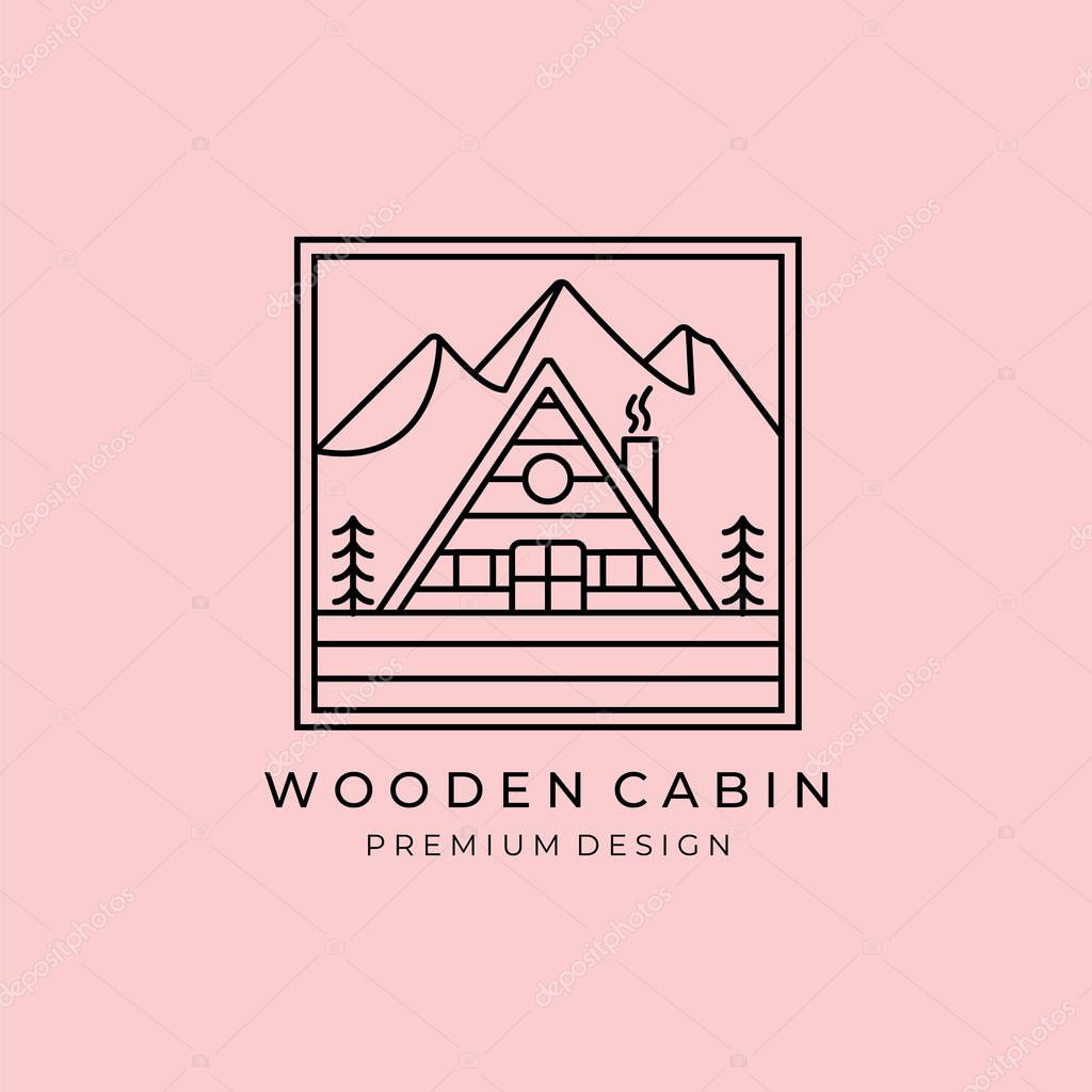 Line art Cabin logo vector illustration design
