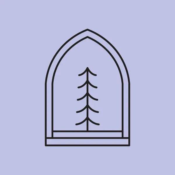 Çizgi çizgisi çizimi olan çizgi sanat ağacı. Çizgi biçimi illüstrasyonunda bitki koleksiyonu