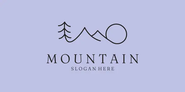 Dağ ağacı ve güneş ikonu vektör illüstrasyonundan oluşan bir çizgi logosu basit minimalist tasarım