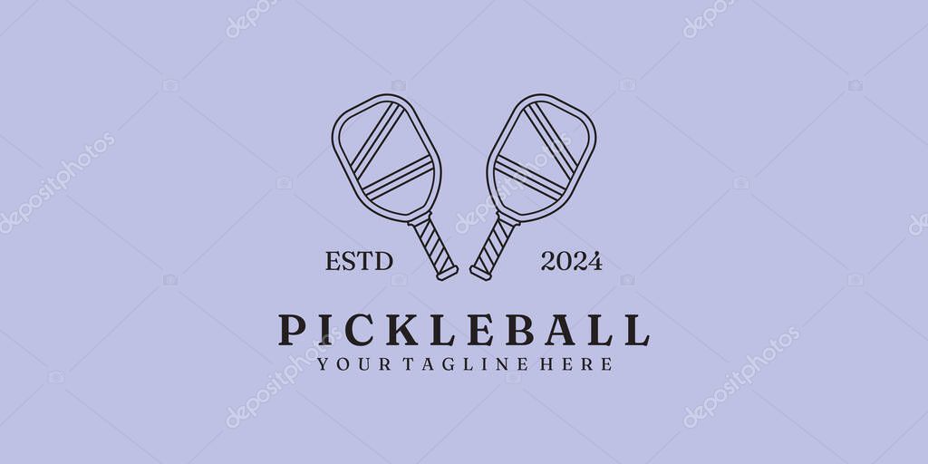 Pickleball tournament line art logo vector illustration minimalist design