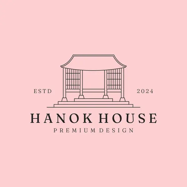 Hanok ev çizgisi sanat vektör logosu grafiği, Kore geleneksel ev logosu konsepti