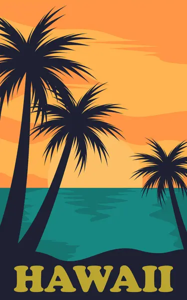 Hawai plajı vintage poster çizimi