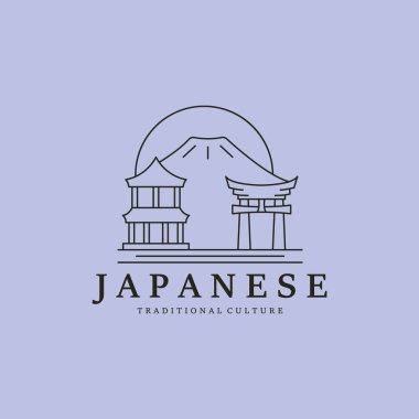 Japon tapınağının Torii kapısı logosu, pagoda logo vektör illüstrasyon grafik şablonu