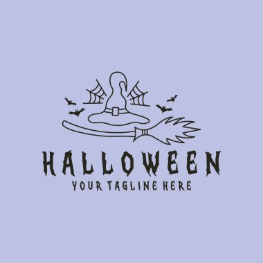 Süpürge vektör simgesi minimalist tasarımı olan logo çizgisi sanat cadı şapkası