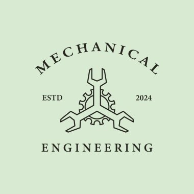 Minimalist Anahtar Logosu, Mühendislik Mekanik Araç Vektör Tasarımı, Otomotiv Garajı Çizim Çizgisi Çizimi