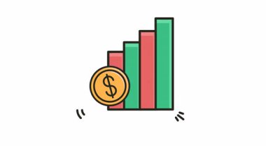 Canlandırılmış Dolar Sikkesi ve Büyüme Grafiği Simgesi Döngüleme ve Alfa