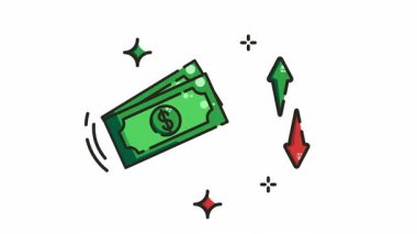 Animasyon İki yeşil dolarlık banknot yukarı doğru yeşil ok ve aşağı doğru kırmızı ok.