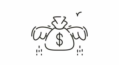 Canlandırılmış Uçan Para Torbası Simgesi Canlandırılmış para çantası dolar işareti, parlak, zenginliği ima ediyor. Finans, yatırım, iş ve zenginlik için uygun. Video, sunum ve reklamlardaki ilgili içerik