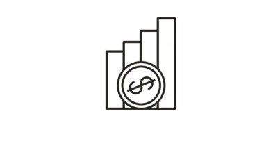 Artan bir bar tablosunun yanında, maddi büyüme, yatırım ve ekonomik başarıyı sembolize eden sallanan bir madeni paranın canlandırılmış vektör simgesi. Şeffaf arkaplan alfa ile kusursuz döngü