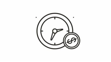 Saat ve dolar sikkenin canlandırılmış vektör simgesi, zaman yönetimini, finansal planlamayı ve yatırımı simgeliyor. Şeffaf arkaplan alfa ile kusursuz döngü