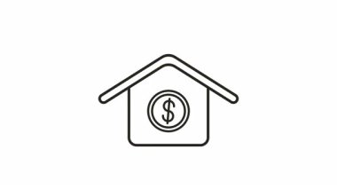 Bir dolar işaretli bir ev ikonunun döngüsel animasyonu, gayrimenkul, ev yatırımı ve finansal güvenliği sembolize ediyor. Kusursuz kullanım için alfa kanalı olan temiz ve modern bir şekilde tasarlandı..